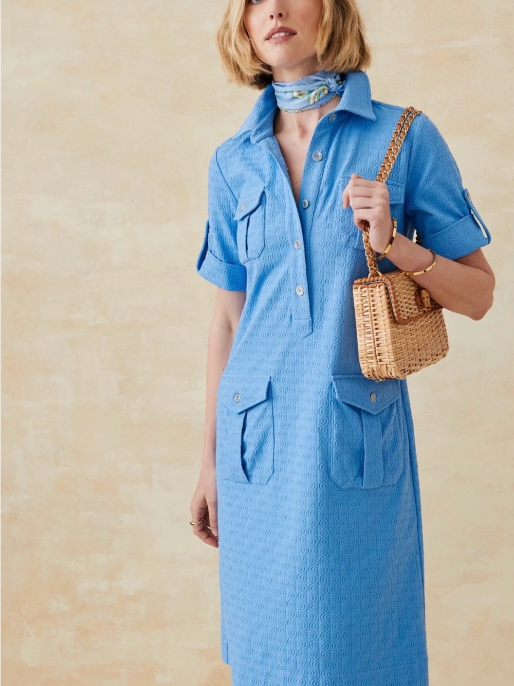 J.McLaughlin Light Blue Shirt Dress with gold details